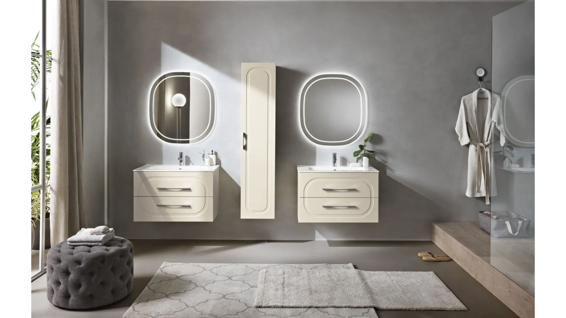 Mobile da Bagno sospeso Caspio laccato opaco Avorio con lavabo in ceramica di Bluelife