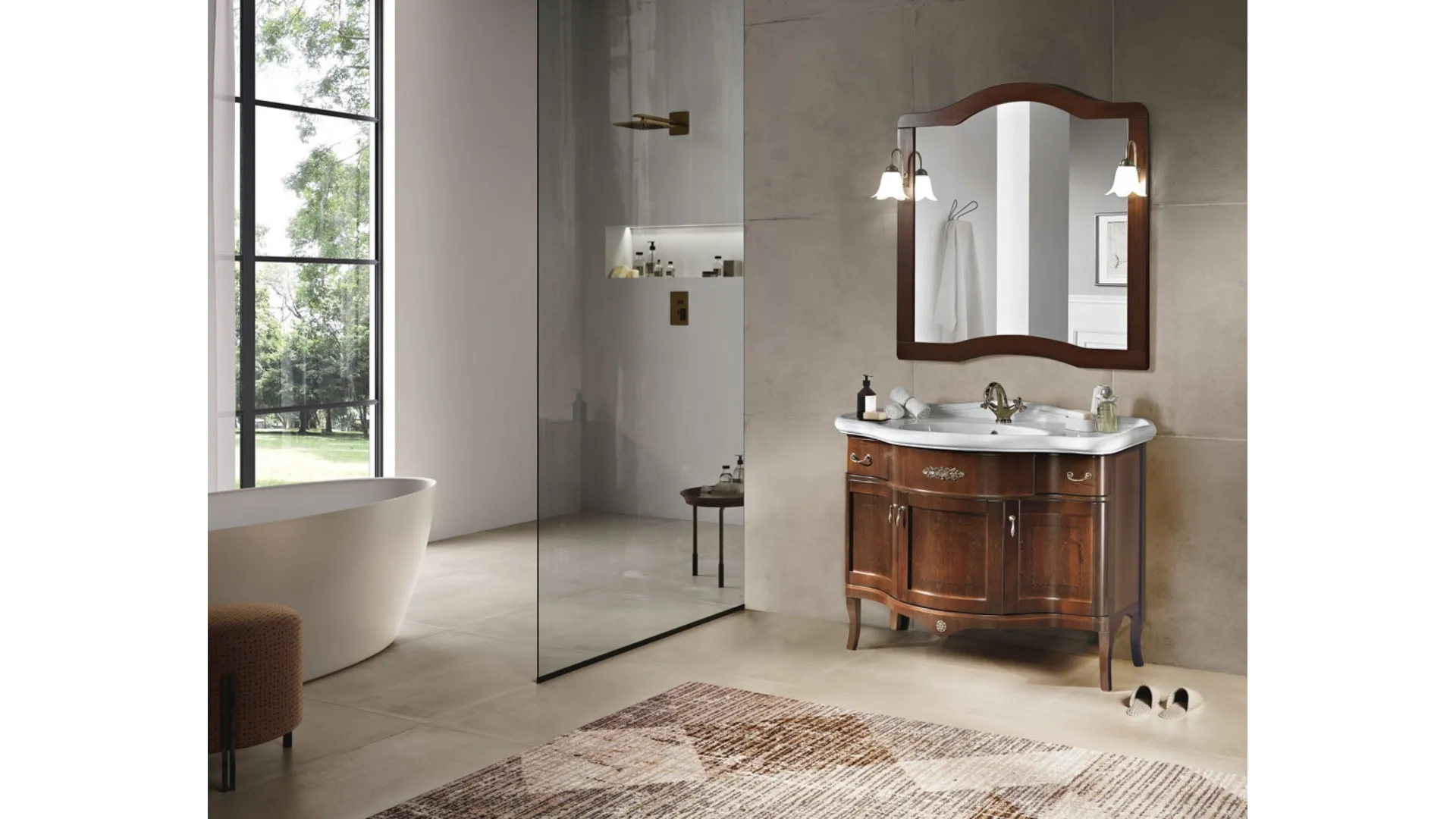 Mobile da Bagno classico a terra London 3 ante in Noce con lavabo in ceramica di Bluelife