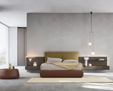 Letto in tessuto con boiserie in legno Suite System di Alf Da Frè