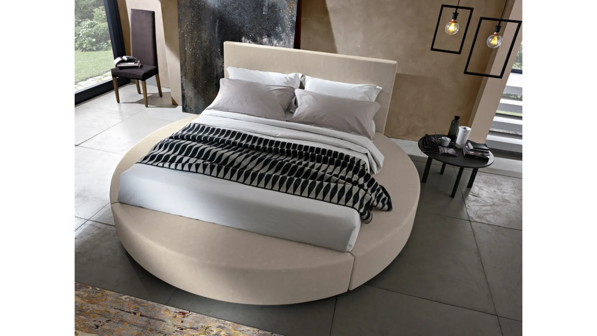 Letto moderno in tessuto dalla forma rotonda Tondo di Artigianaletti